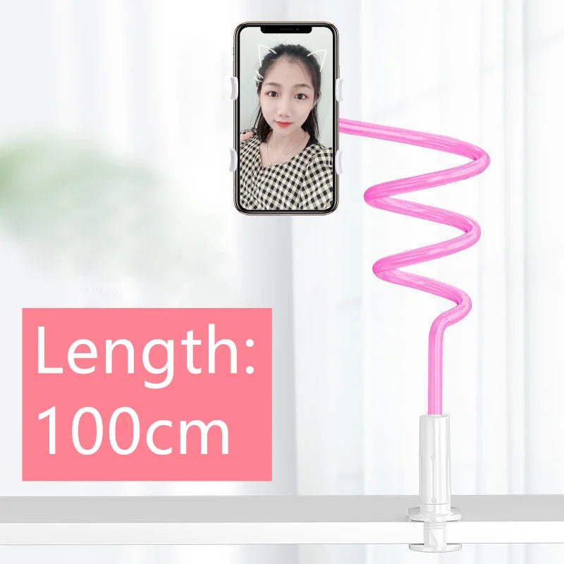 100cm Phone Clip on Stand Holder with Grip Flexible Long Arm Lazy Bracket Mount Clamp for IPhone 15 Pro Accessories Phone Holder