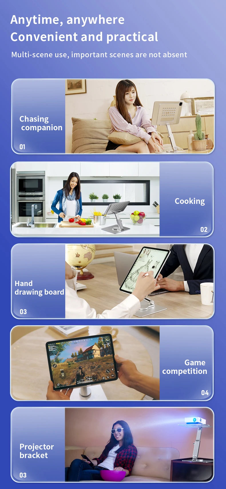 Aluminum Tablet Stand 360°Rotating Folding Adjustable Desk Holder Mount Riser for iPad Pro Air 4 Mini 12.9 4-14 Inch Xiaomi Tab