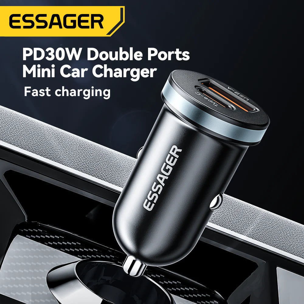 30W Dual Port Car Charger - Fast Charging USB-C & USB-A for iPhone & Android