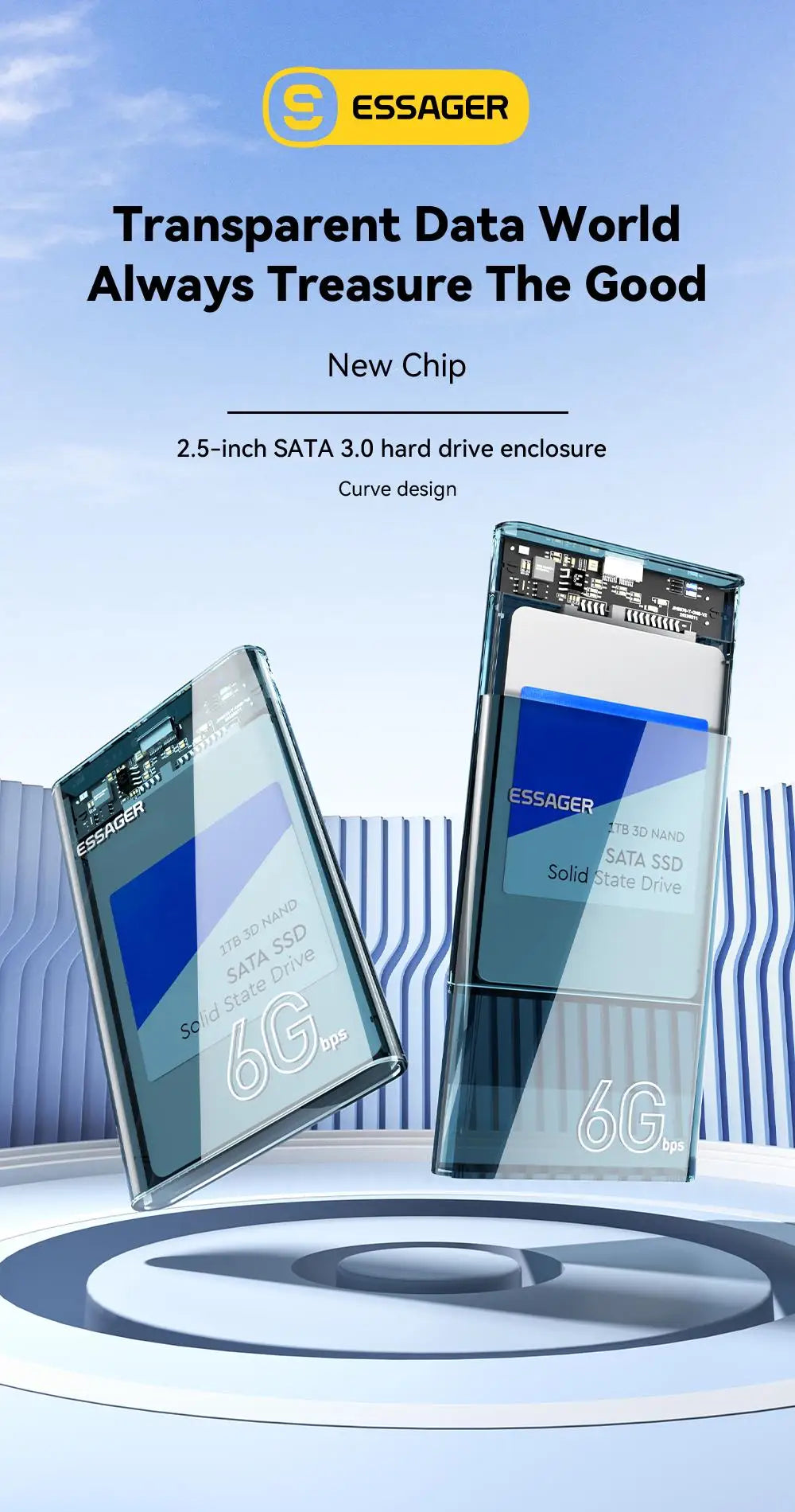 2.5" USB 3.0 External Hard Drive Enclosure - Tool-Free SATA SSD/HDD Case up to 6TB