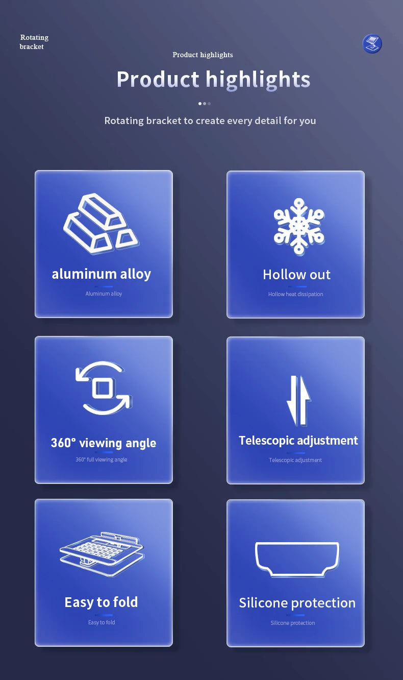 Aluminum Tablet Stand 360°Rotating Folding Adjustable Desk Holder Mount Riser for iPad Pro Air 4 Mini 12.9 4-14 Inch Xiaomi Tab