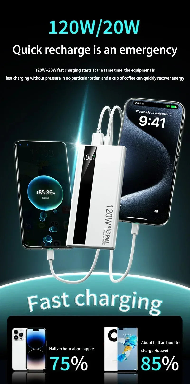 500000mAh Power Bank 120W Fast Charging Large Capacity Power Bank PD 20W Suitable For All Mobile Phones Long Endurance