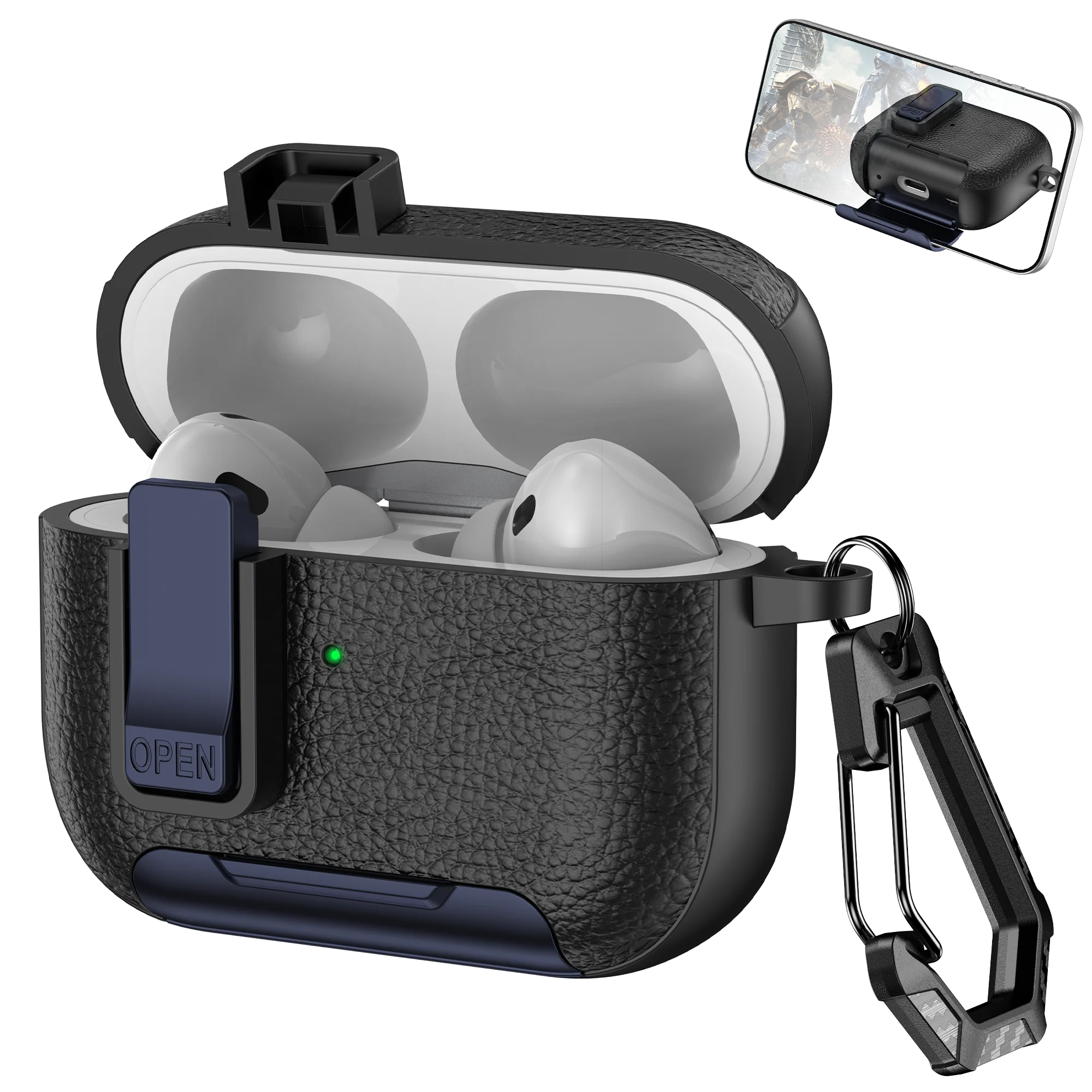 AirPods Case with Phone Holder Hook – Compatible with AirPods Pro 3, Pro 2, AirPods 1/2/3/4