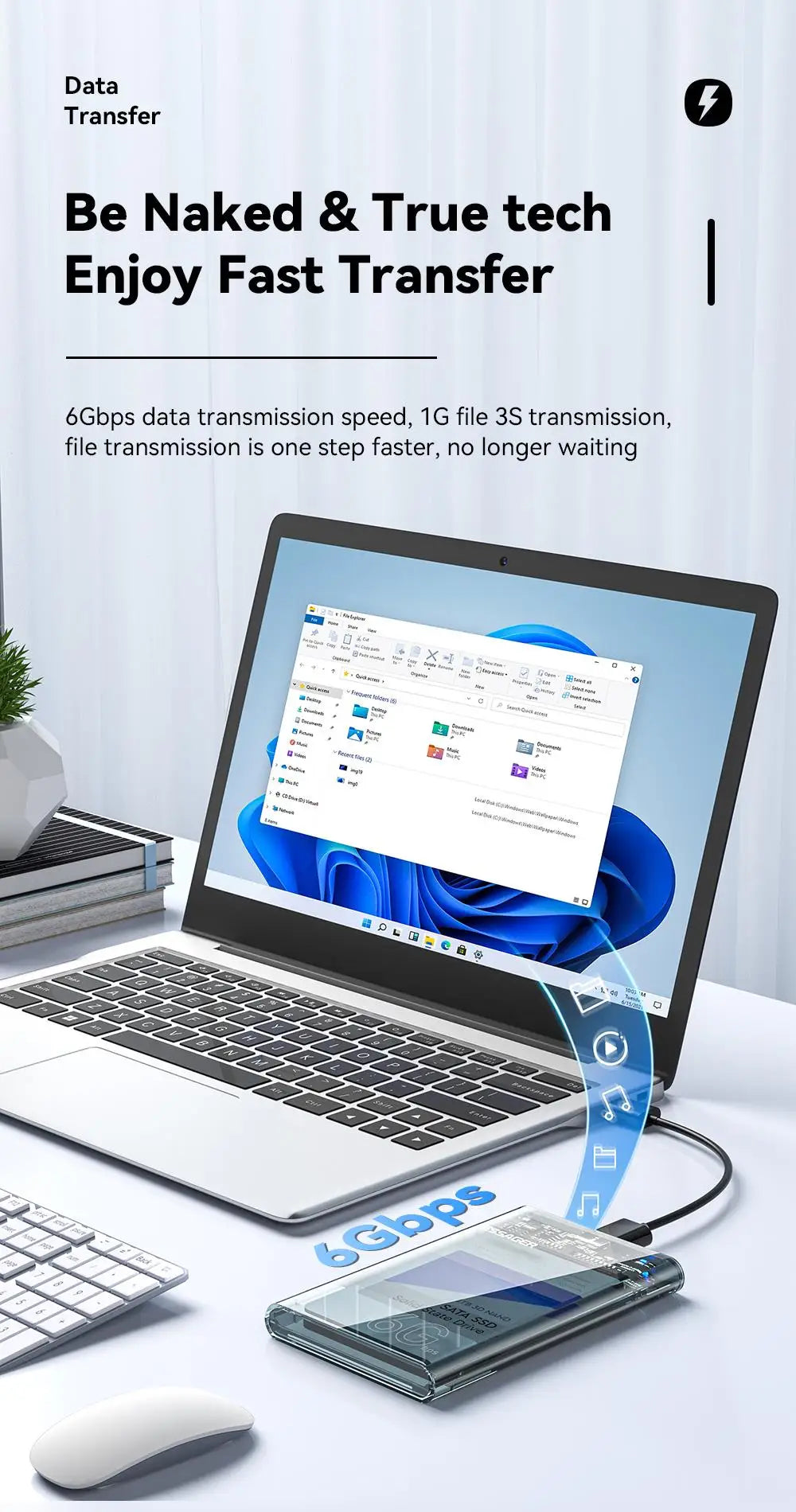 2.5" USB 3.0 External Hard Drive Enclosure - Tool-Free SATA SSD/HDD Case up to 6TB