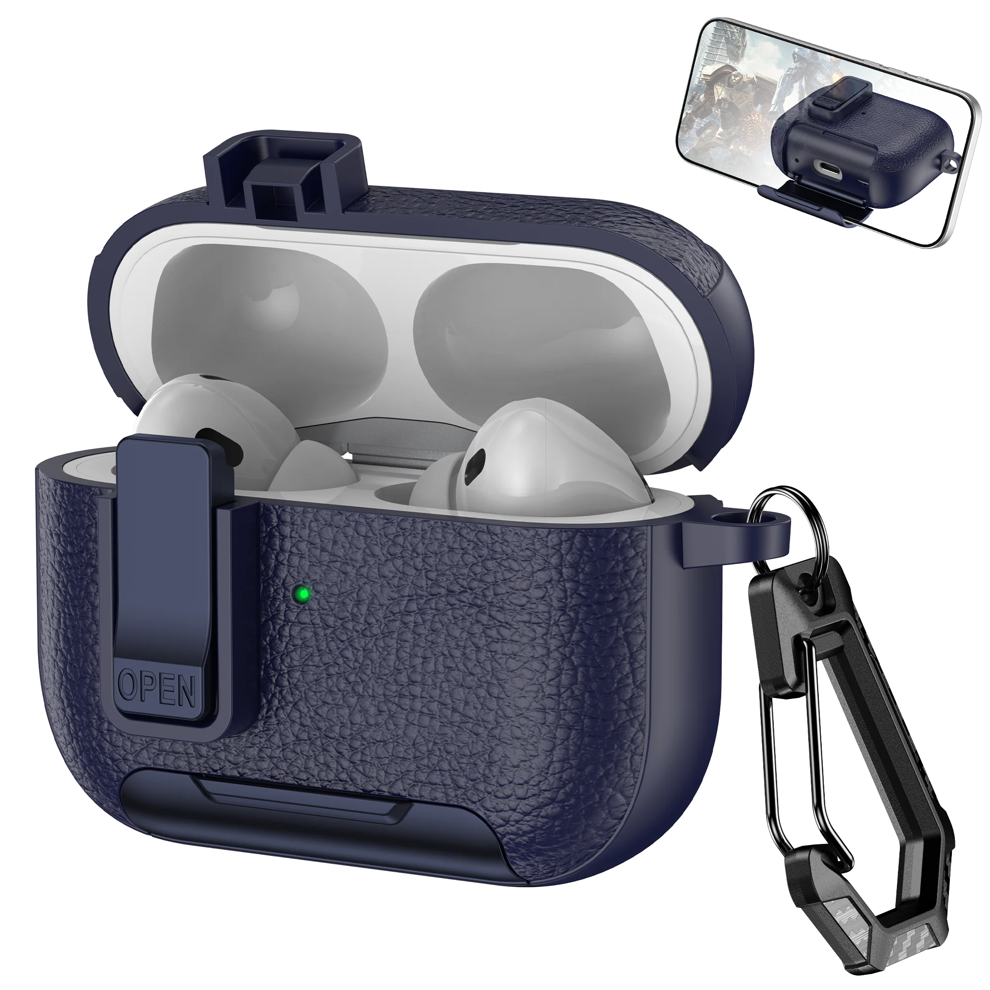 AirPods Case with Phone Holder Hook – Compatible with AirPods Pro 3, Pro 2, AirPods 1/2/3/4