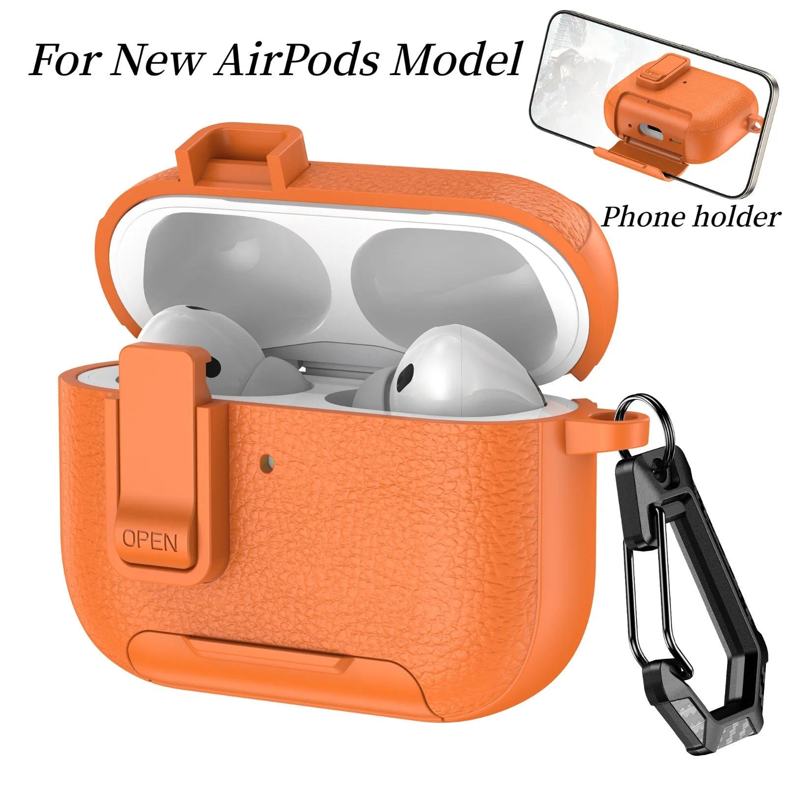 AirPods Case with Phone Holder Hook – Compatible with AirPods Pro 3, Pro 2, AirPods 1/2/3/4