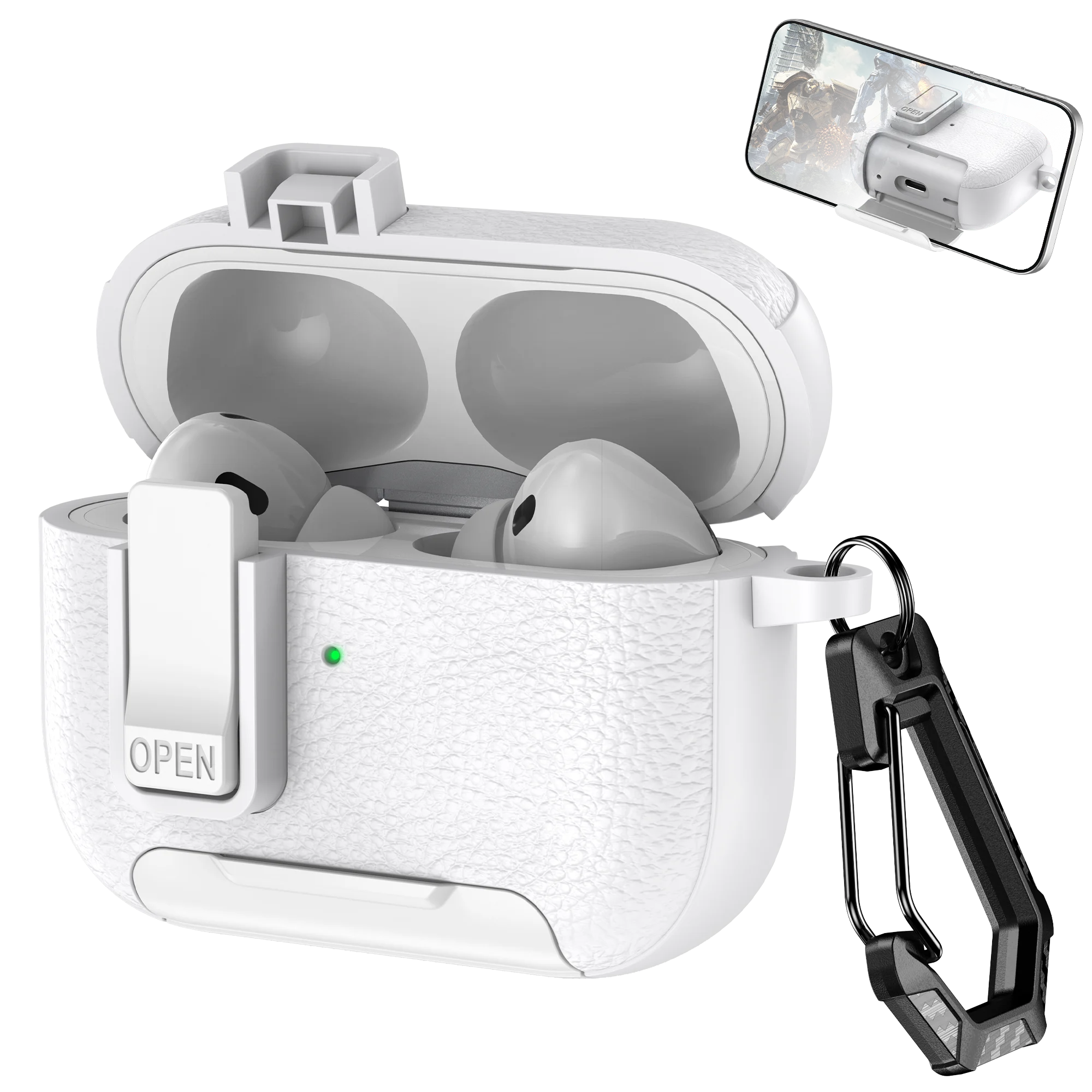 AirPods Case with Phone Holder Hook – Compatible with AirPods Pro 3, Pro 2, AirPods 1/2/3/4