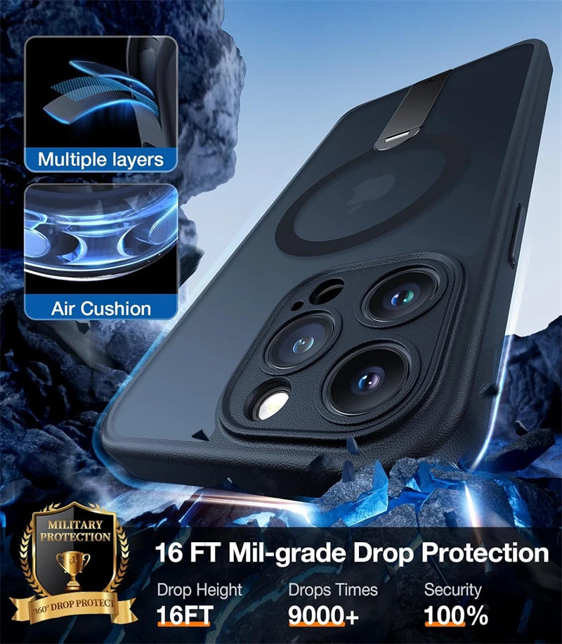 360° Magnetic Phone Case with Hidden Stand – MagSafe Compatible for iPhone 16/15/14/13/12