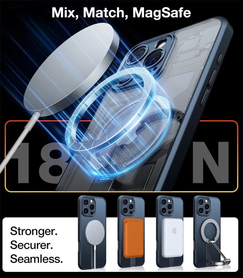 360° Magnetic Phone Case with Hidden Stand – MagSafe Compatible for iPhone 16/15/14/13/12