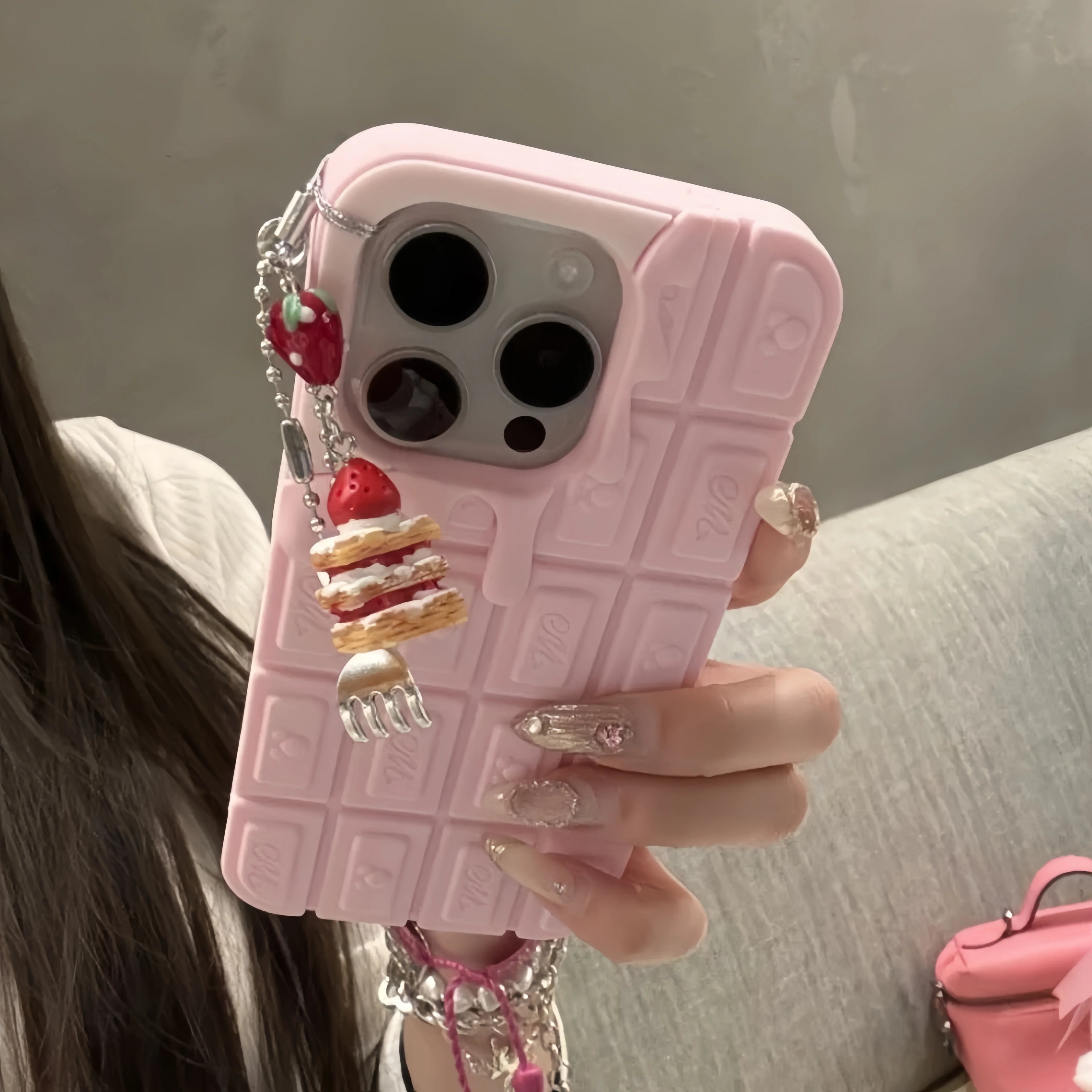 3D Cartoon Chocolate & Strawberry Cake iPhone Case – Fits iPhone 17, 16, 15, 14, 13, 12, 11 Pro Max & More
