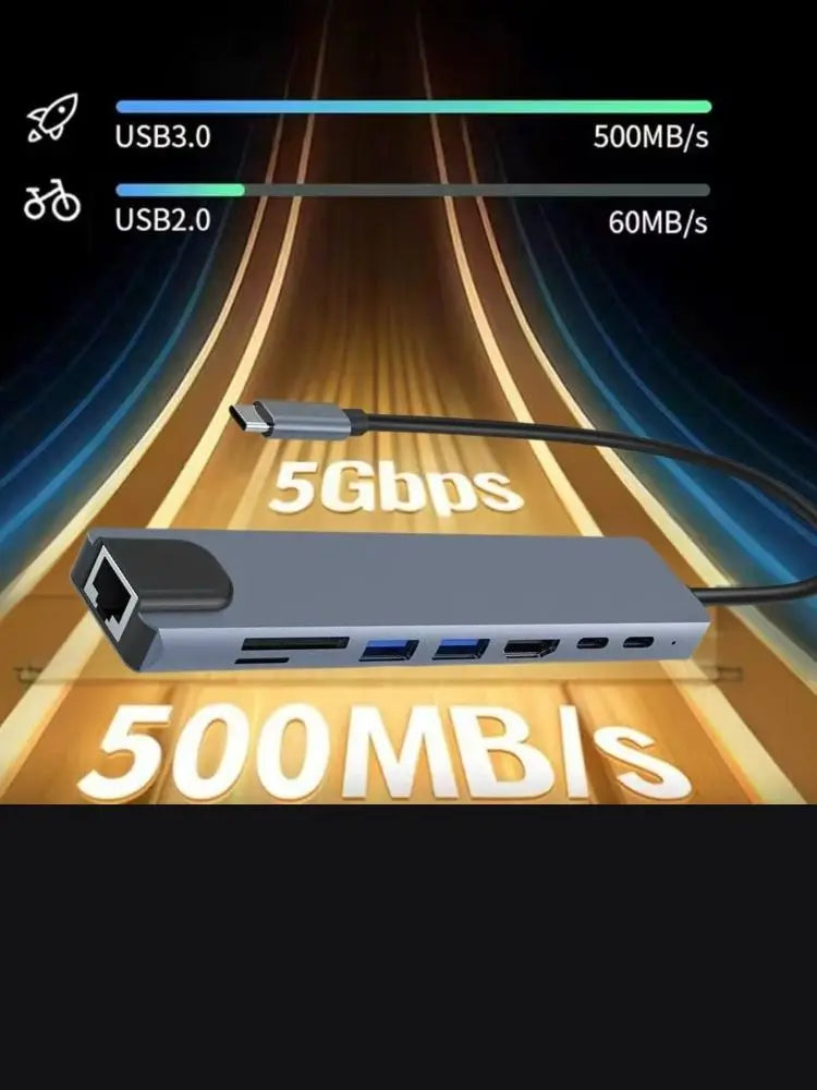 8-in-1 USB-C Hub – 4K HDMI, Thunderbolt 3, USB 3.0 Docking Station for MacBook & Laptop