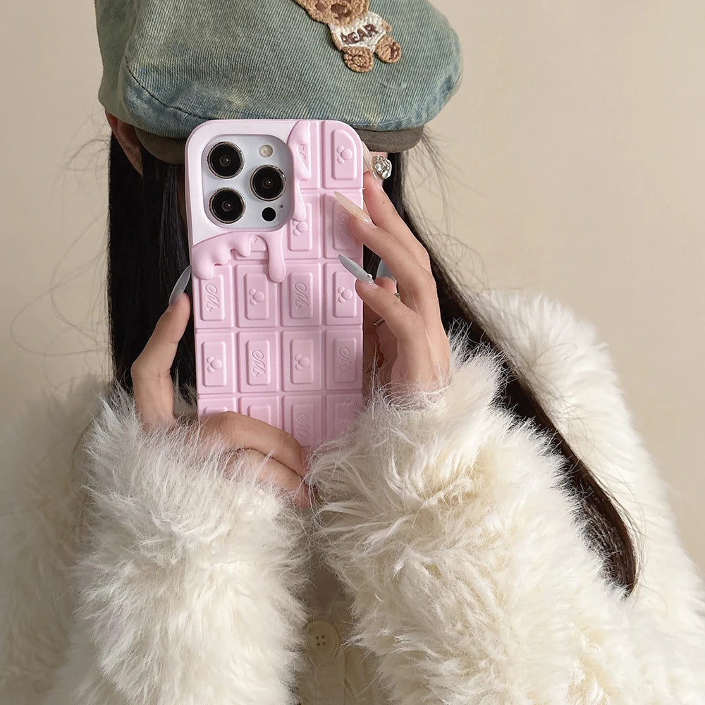 3D Cartoon Chocolate & Strawberry Cake iPhone Case – Fits iPhone 17, 16, 15, 14, 13, 12, 11 Pro Max & More