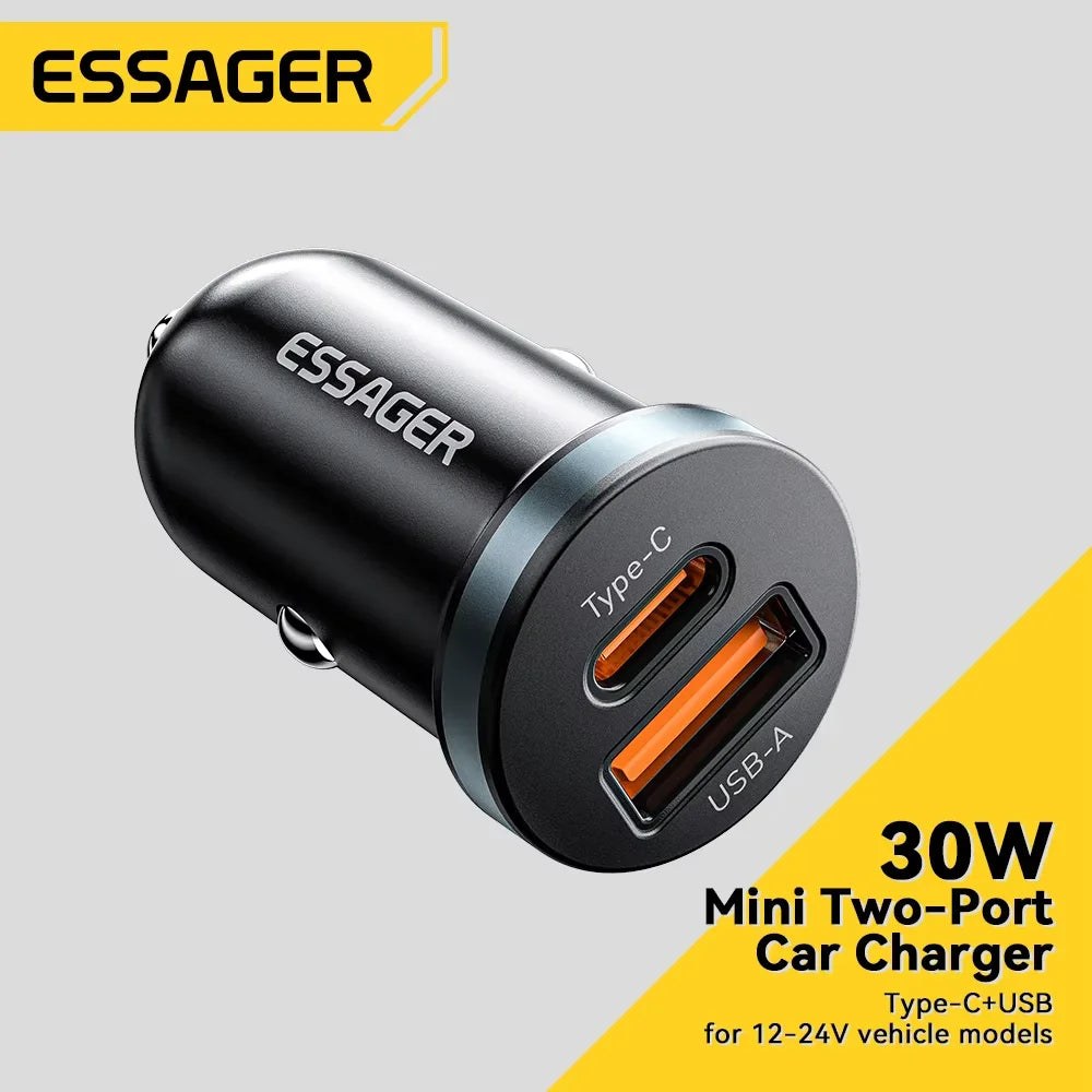 30W Dual Port Car Charger - Fast Charging USB-C & USB-A for iPhone & Android