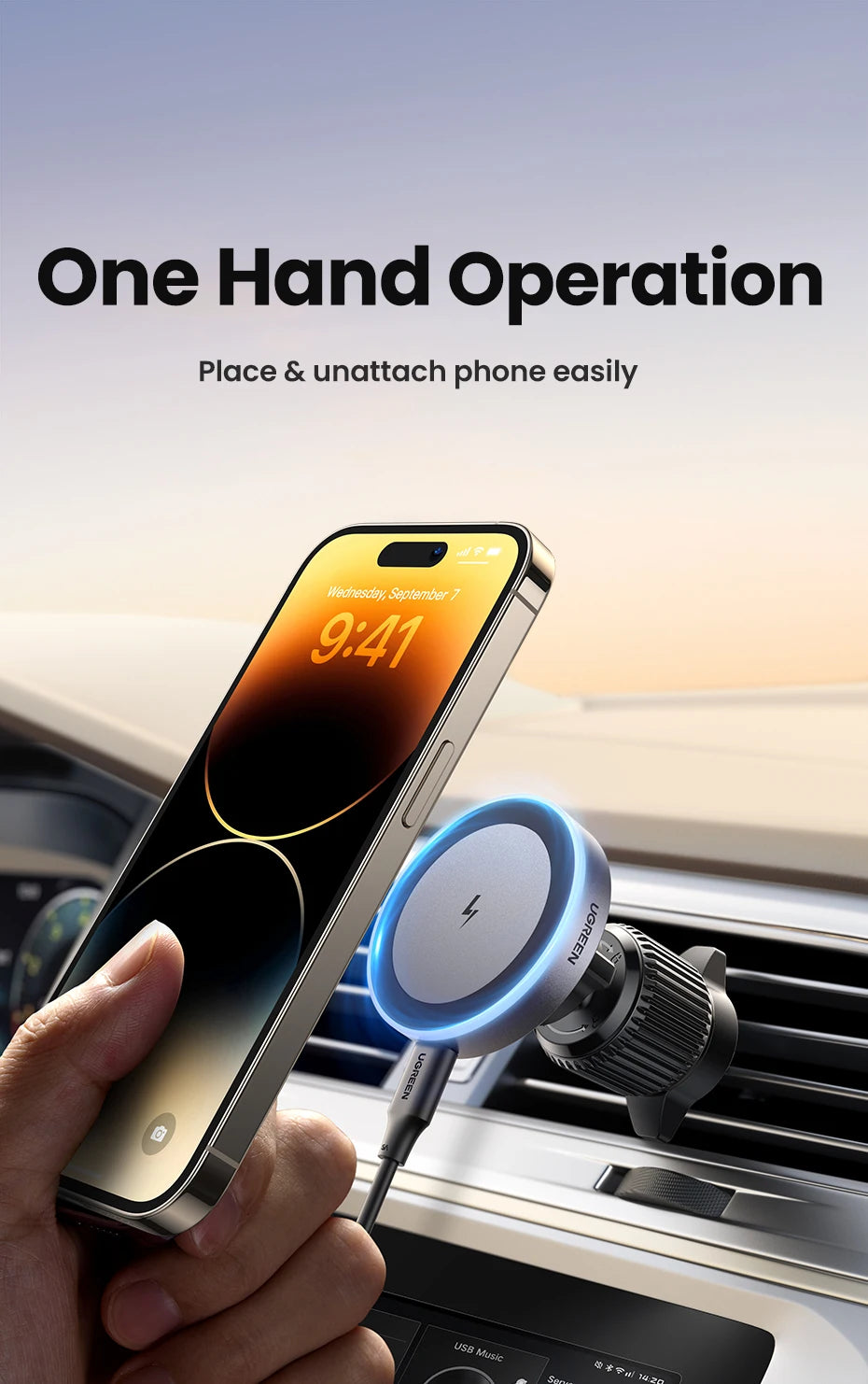 Qi2 15W Magnetic Wireless Car Charger with LED - Premium MagSafe Mount for iPhone 16/15