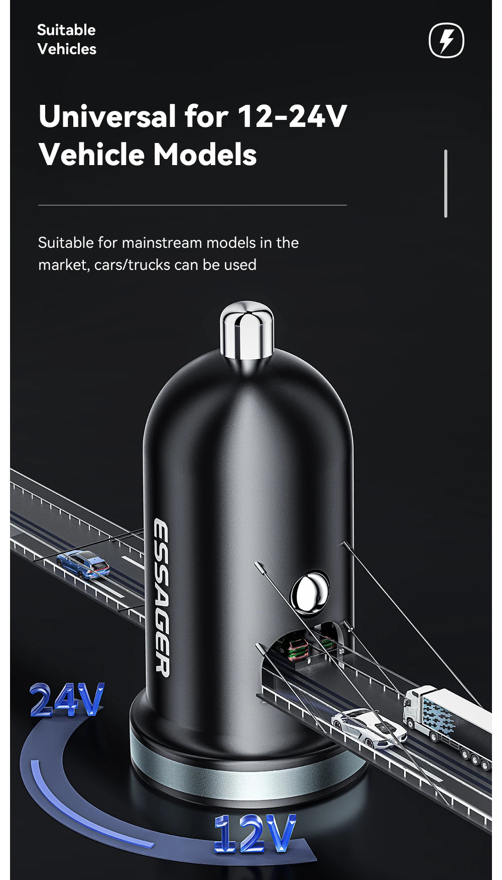 30W Dual Port Car Charger - Fast Charging USB-C & USB-A for iPhone & Android