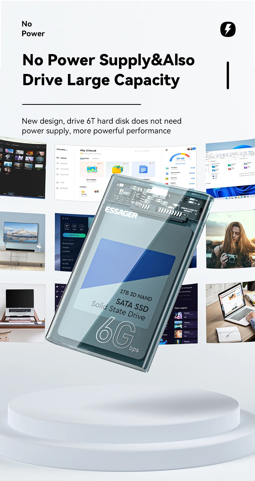 2.5" USB 3.0 External Hard Drive Enclosure - Tool-Free SATA SSD/HDD Case up to 6TB