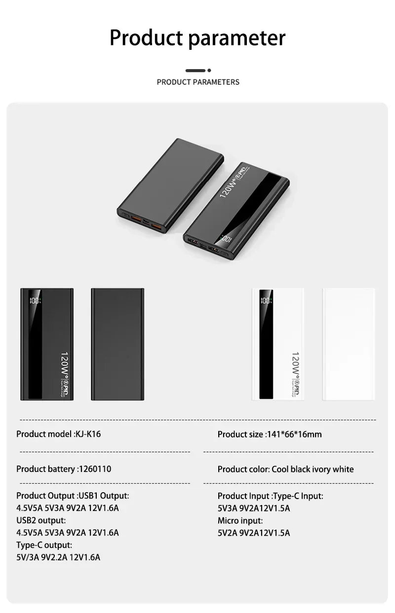 500000mAh Power Bank 120W Fast Charging Large Capacity Power Bank PD 20W Suitable For All Mobile Phones Long Endurance