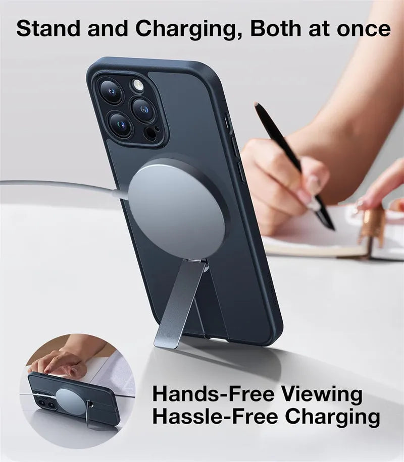 360° Magnetic Phone Case with Hidden Stand – MagSafe Compatible for iPhone 16/15/14/13/12