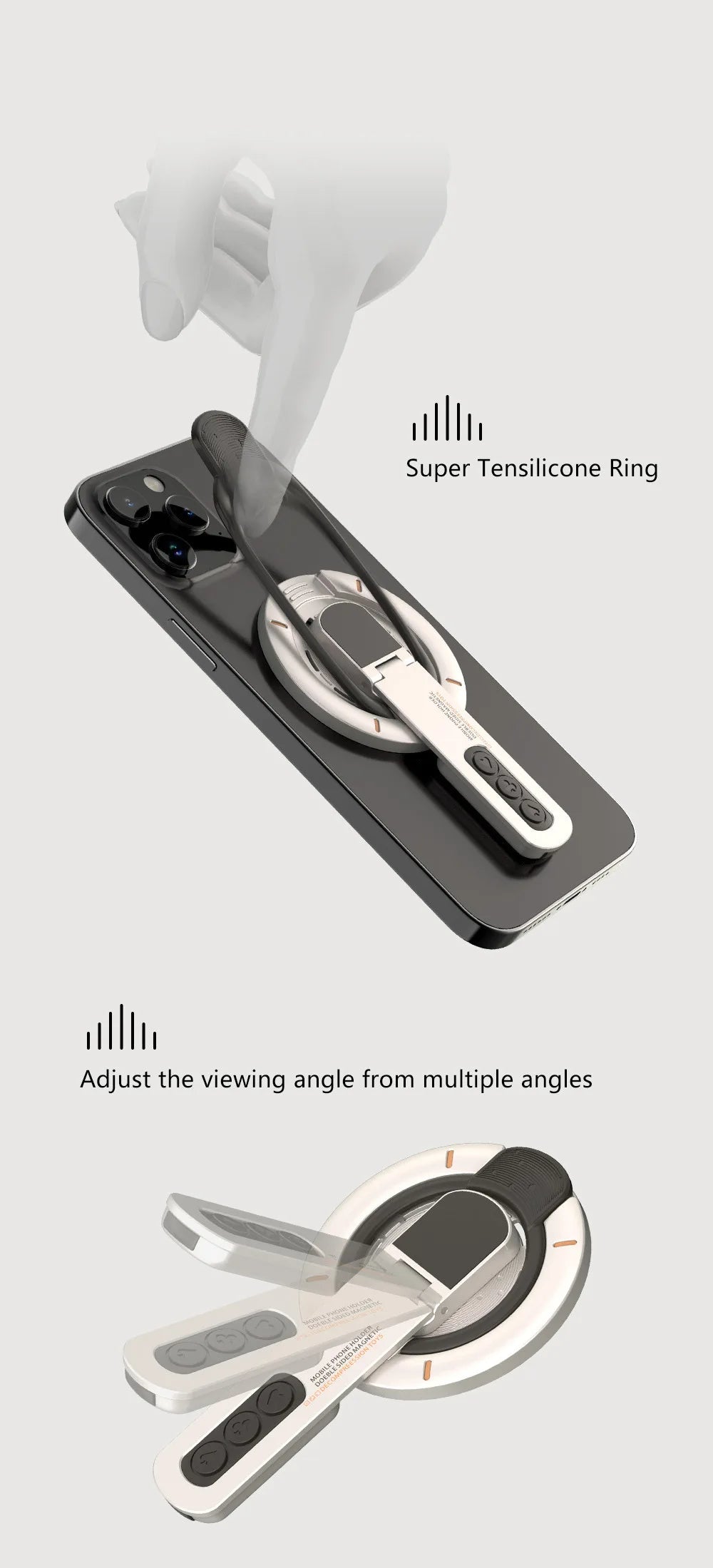 3-in-1 Magnetic Finger Ring Holder Rotate Double-Sided Magnetic Phone Stand for iPhone 17 16 15 14 13 12 MagSafe