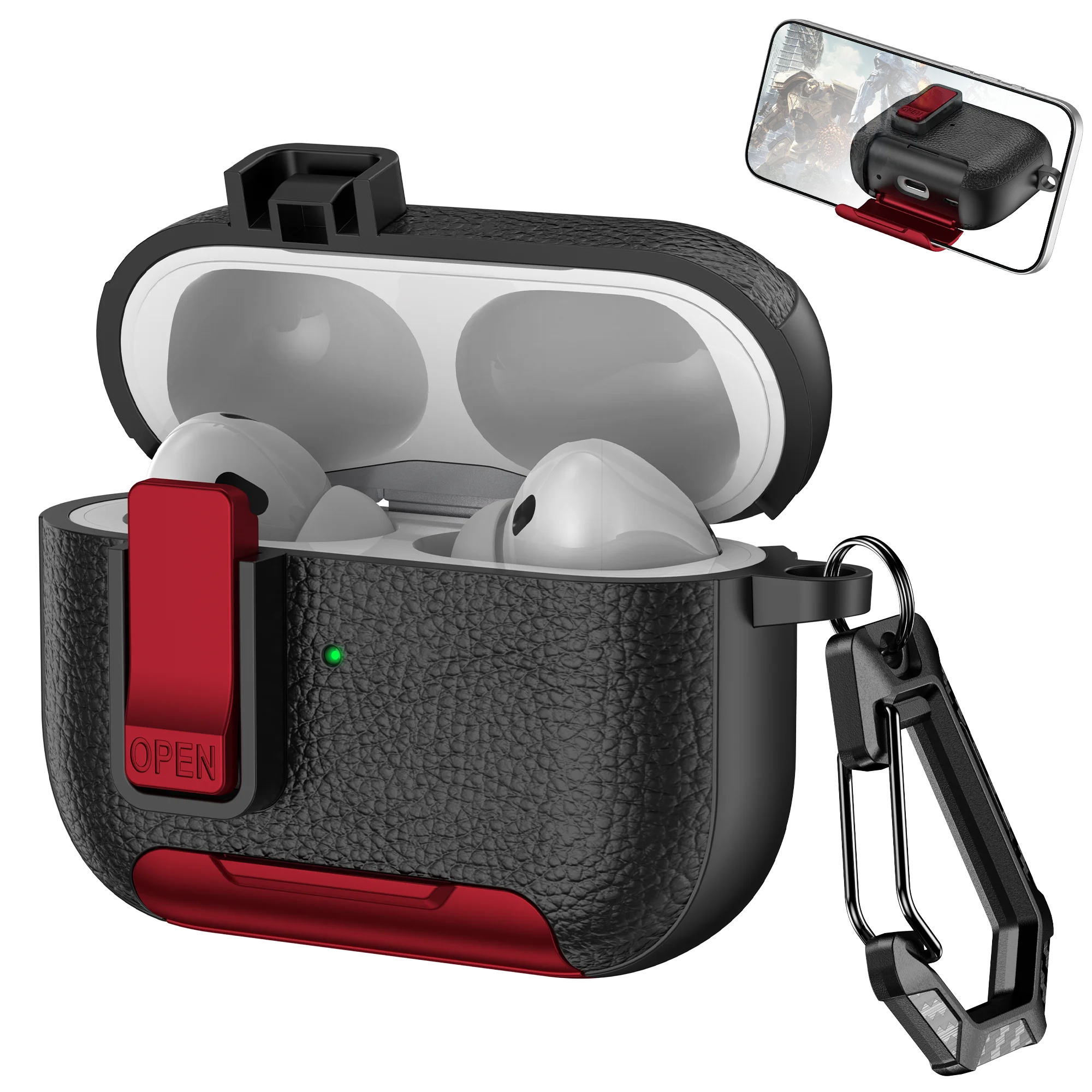 AirPods Case with Phone Holder Hook – Compatible with AirPods Pro 3, Pro 2, AirPods 1/2/3/4