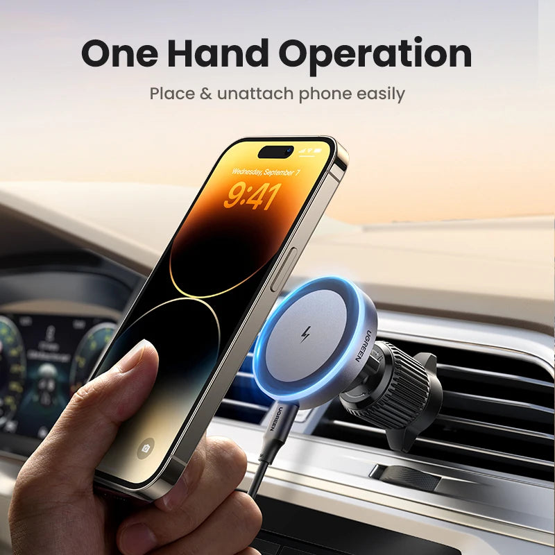 Qi2 15W Magnetic Wireless Car Charger with LED - Premium MagSafe Mount for iPhone 16/15