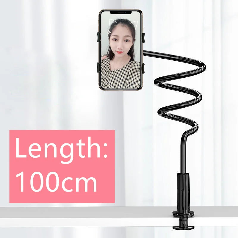 100cm Phone Clip on Stand Holder with Grip Flexible Long Arm Lazy Bracket Mount Clamp for IPhone 15 Pro Accessories Phone Holder