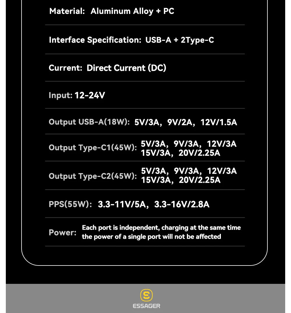 105W Fast Car Charger – 3-Port USB-C QC4.0 QC3.0 Quick Charge for iPhone & Android