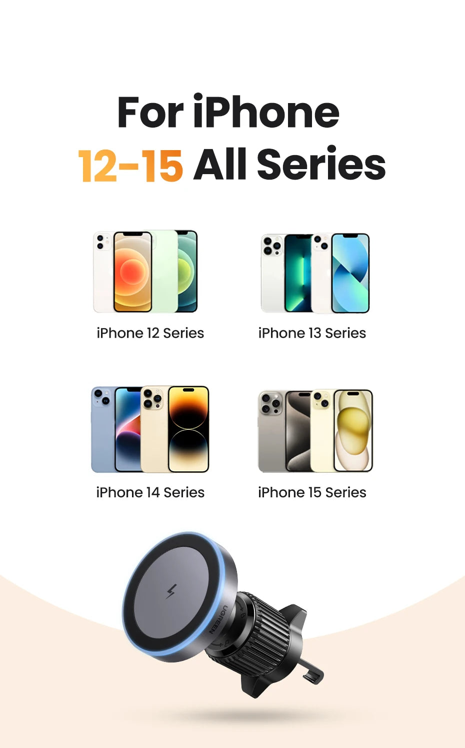 Qi2 15W Magnetic Wireless Car Charger with LED - Premium MagSafe Mount for iPhone 16/15