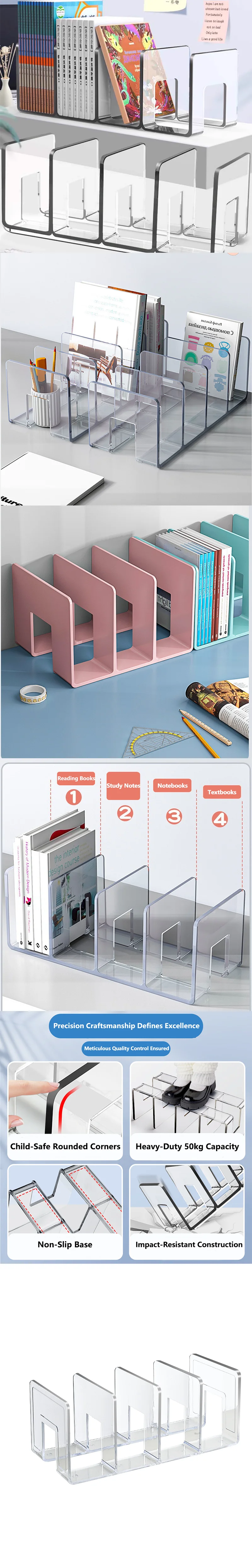 Acrylic Bookstand Transparent Student Desktop Storage Bookstand Book Holder Desk Office Stationery Storage Bookshelf