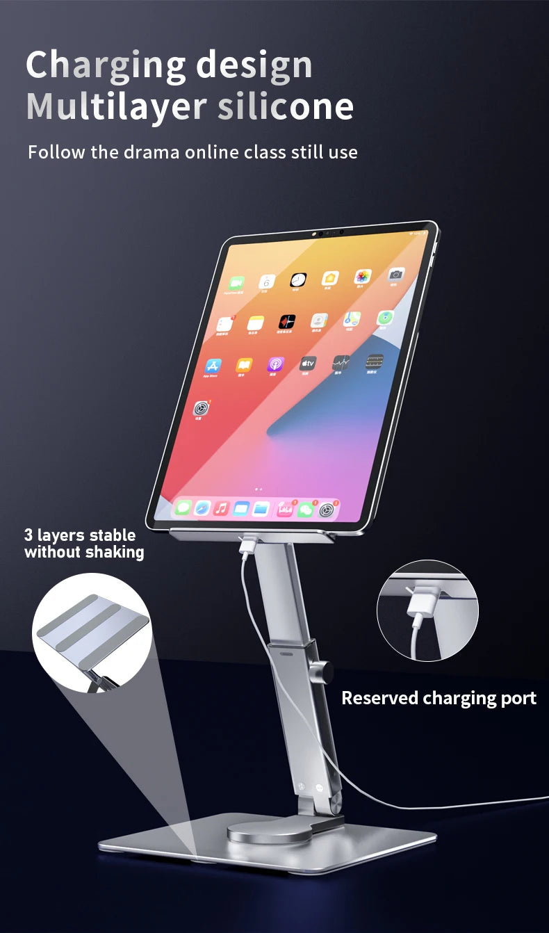 Aluminum Tablet Stand 360°Rotating Folding Adjustable Desk Holder Mount Riser for iPad Pro Air 4 Mini 12.9 4-14 Inch Xiaomi Tab