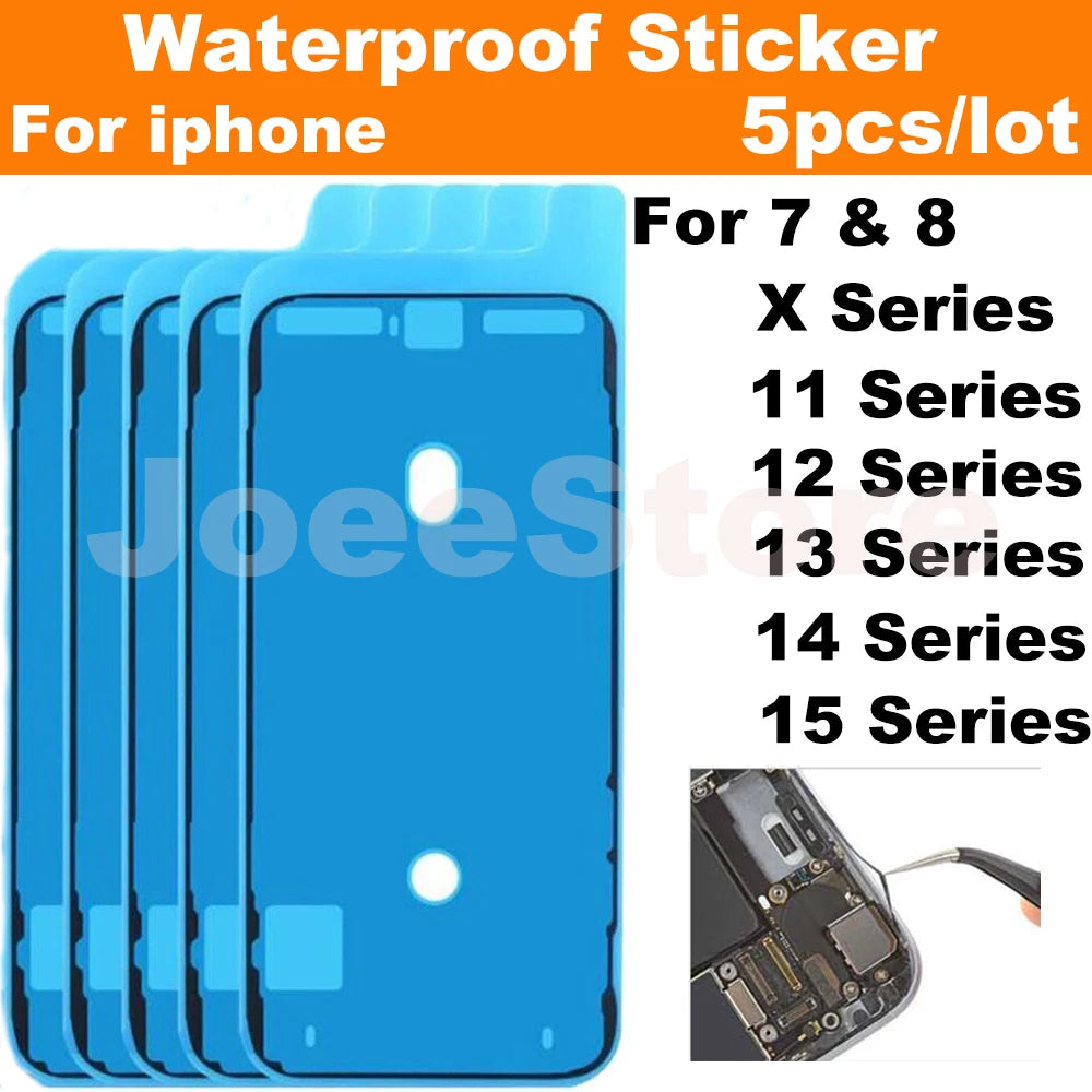 5pcs Waterproof Sticker for iPhone 14 13 12 11 15 XS Pro Max X XR 8 7 Plus 3M Seal Adhesive Pre-Cut LCD Screen Frame Tape Glue