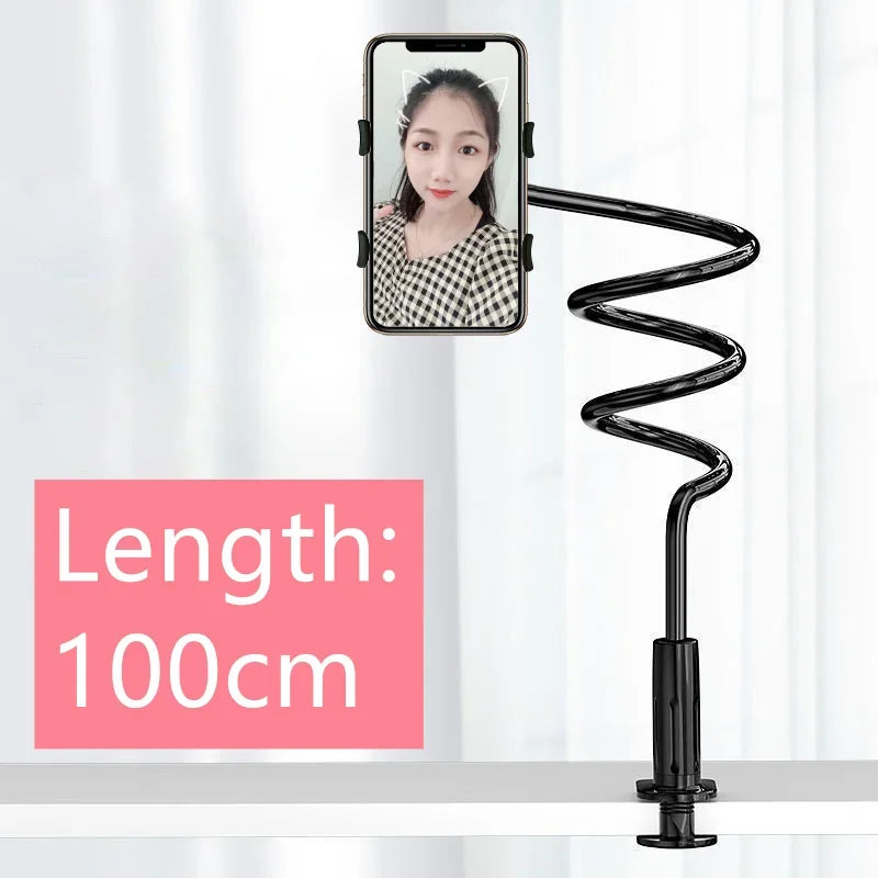 100cm Phone Clip on Stand Holder with Grip Flexible Long Arm Lazy Bracket Mount Clamp for IPhone 15 Pro Accessories Phone Holder
