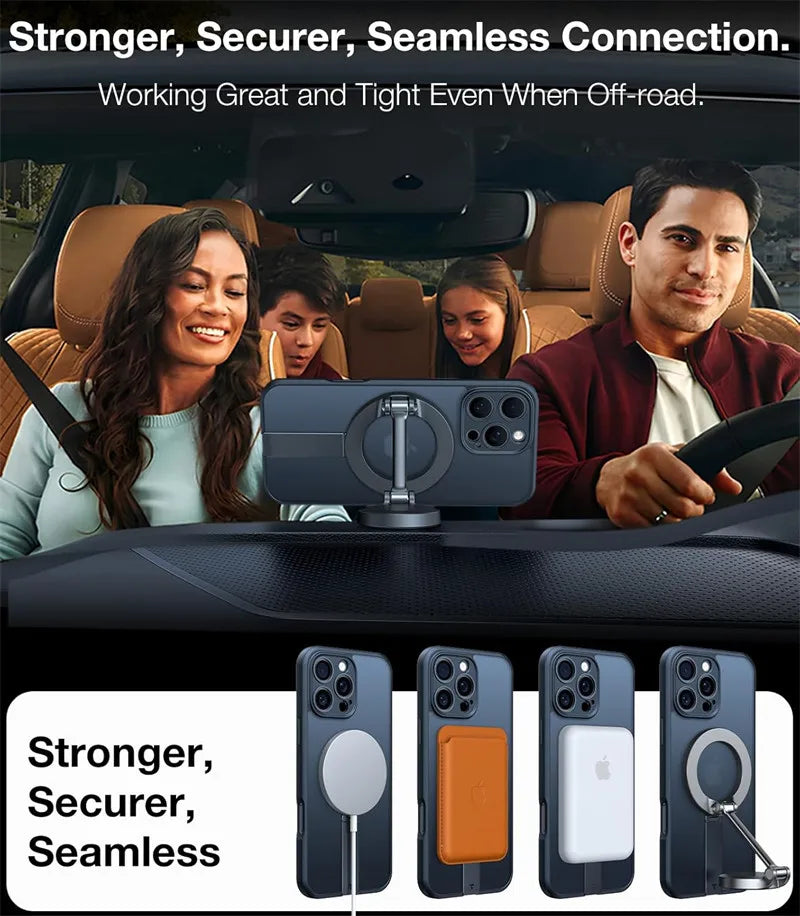 360° Magnetic Phone Case with Hidden Stand – MagSafe Compatible for iPhone 16/15/14/13/12