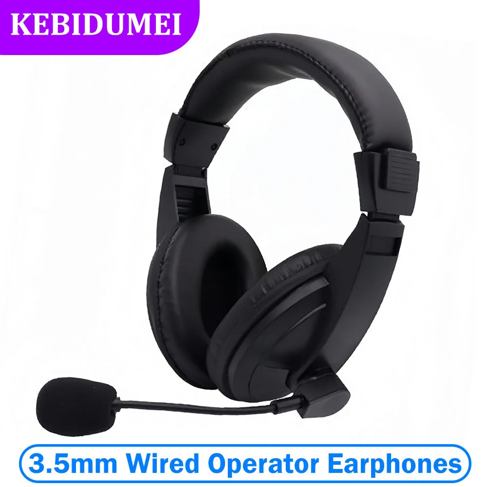 3.5mm Wired Headphones Operator Headsets with Mic Noise Reduction Earphones Adjustable Headband for Operator School Student