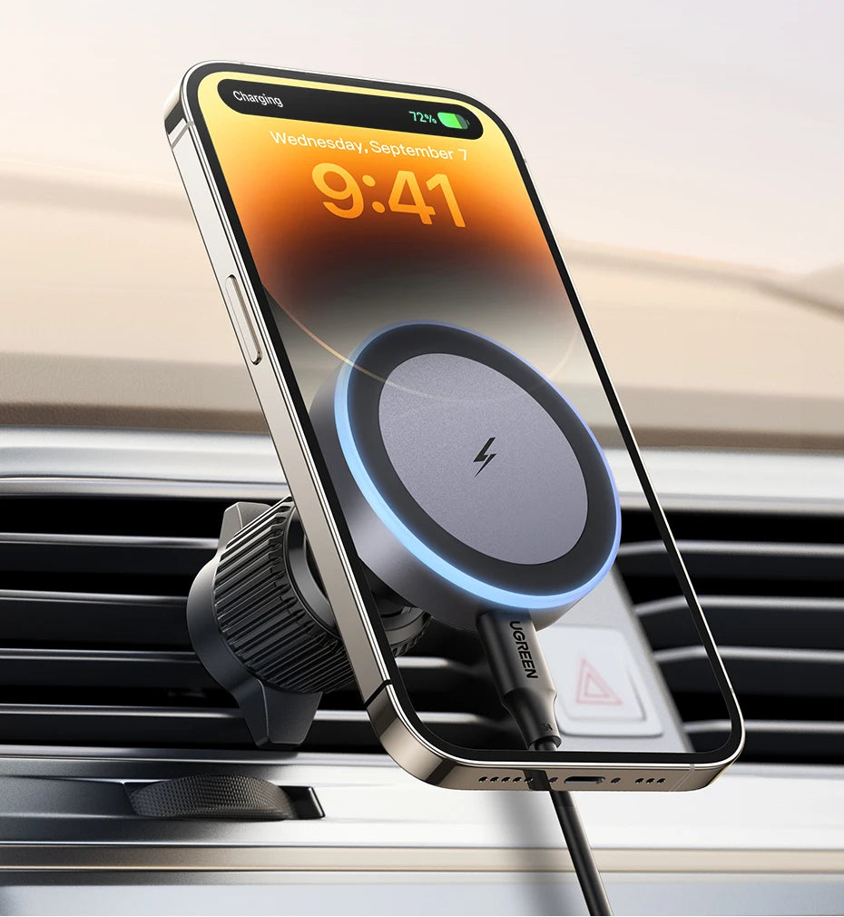 Qi2 15W Magnetic Wireless Car Charger with LED - Premium MagSafe Mount for iPhone 16/15