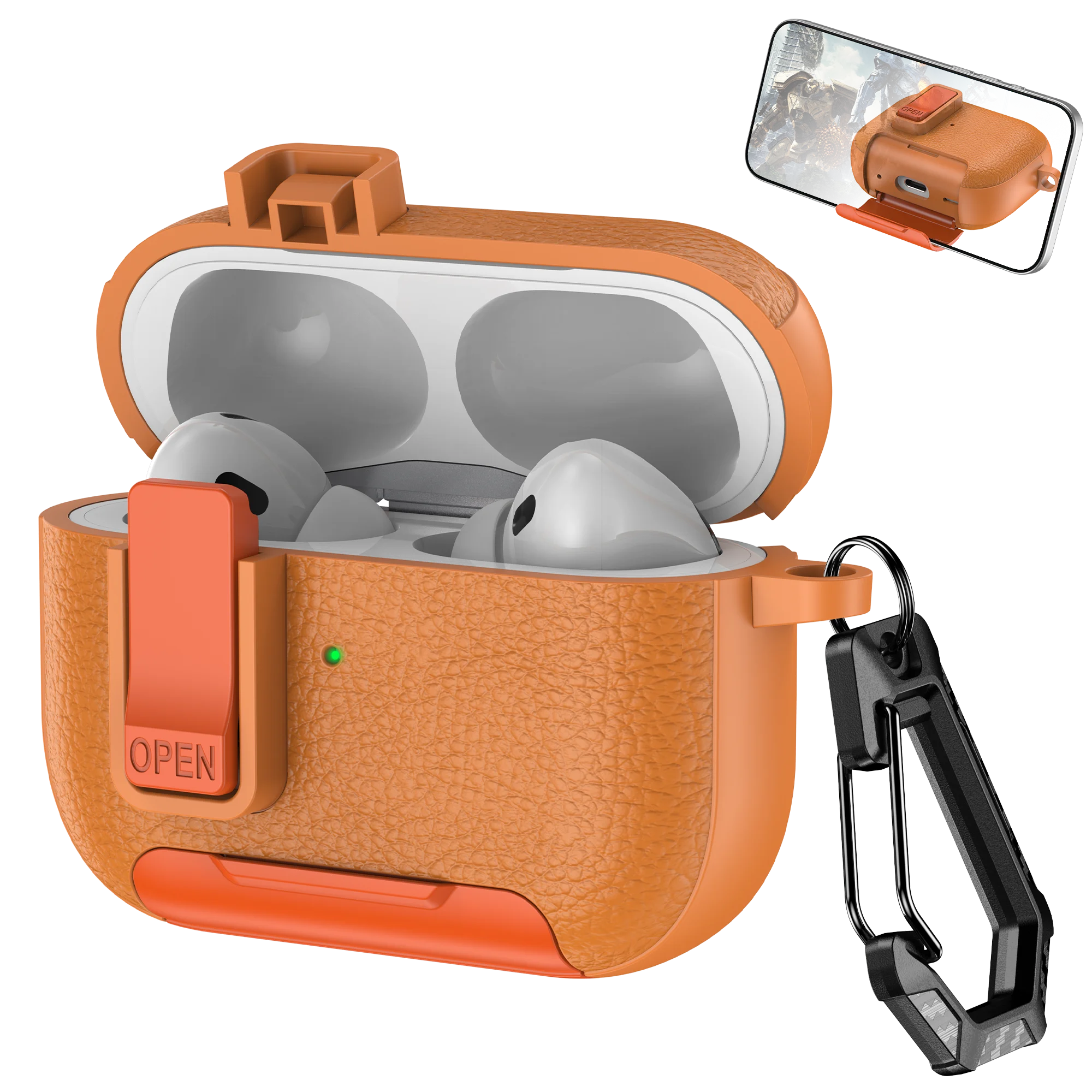 AirPods Case with Phone Holder Hook – Compatible with AirPods Pro 3, Pro 2, AirPods 1/2/3/4