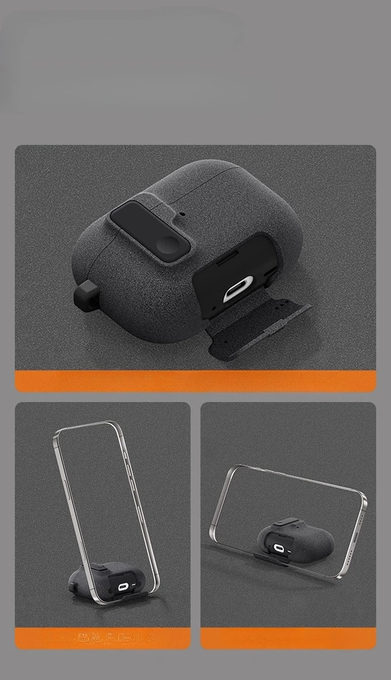 AirPods Pro 3 Case with Magnetic Phone Stand & Hook – Auto Lock TPU Shockproof Cover (2025)