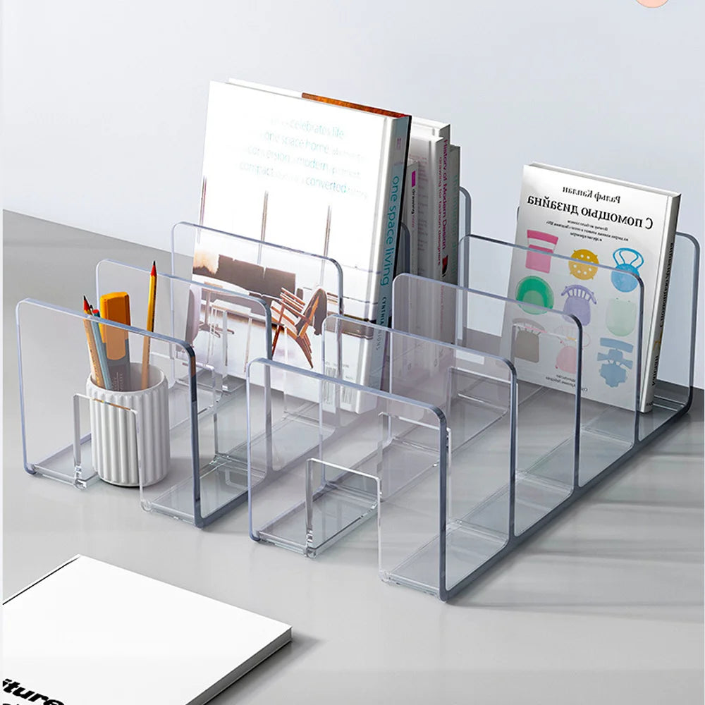 Acrylic Bookstand Transparent Student Desktop Storage Bookstand Book Holder Desk Office Stationery Storage Bookshelf