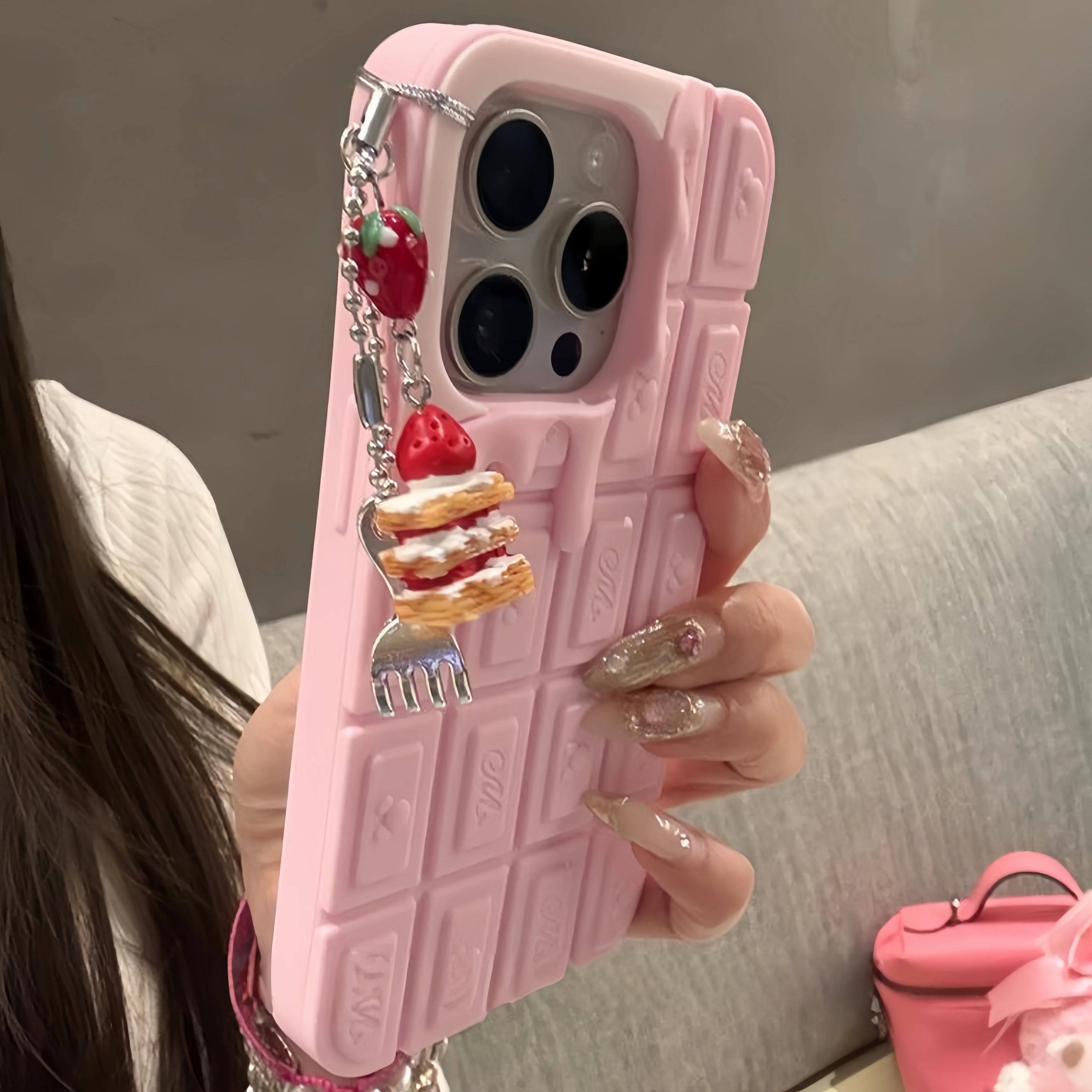 3D Cartoon Chocolate & Strawberry Cake iPhone Case – Fits iPhone 17, 16, 15, 14, 13, 12, 11 Pro Max & More