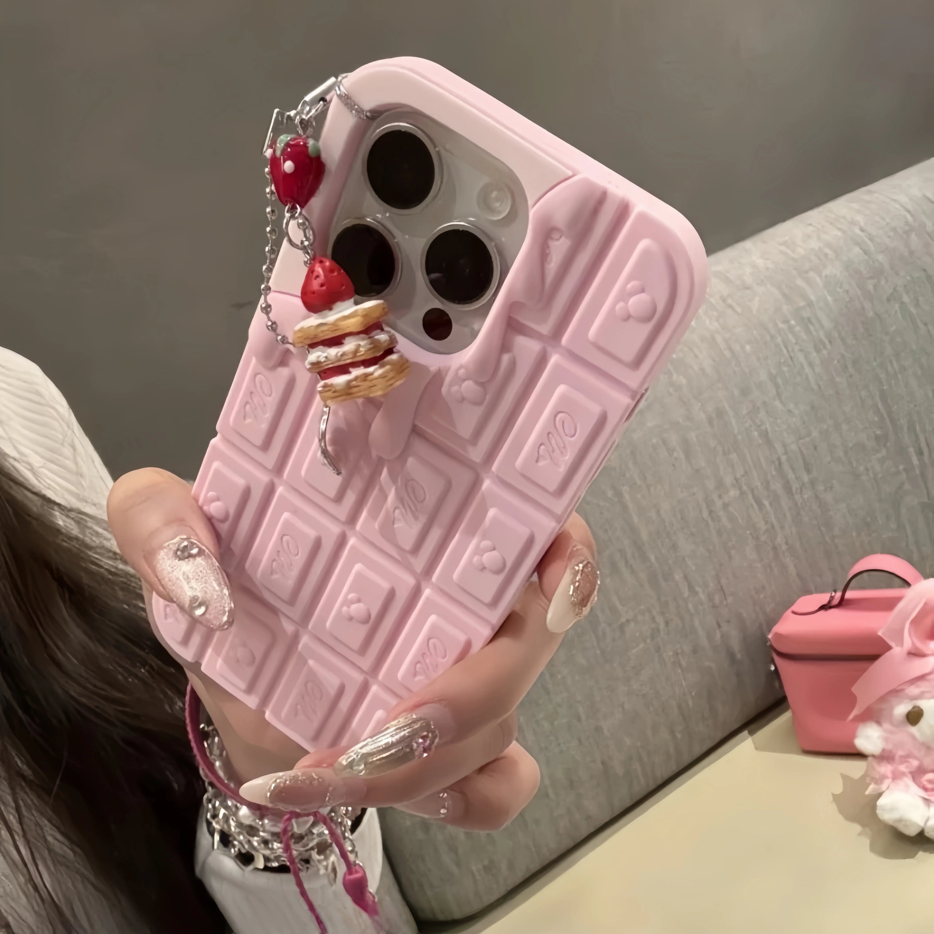 3D Cartoon Chocolate & Strawberry Cake iPhone Case – Fits iPhone 17, 16, 15, 14, 13, 12, 11 Pro Max & More