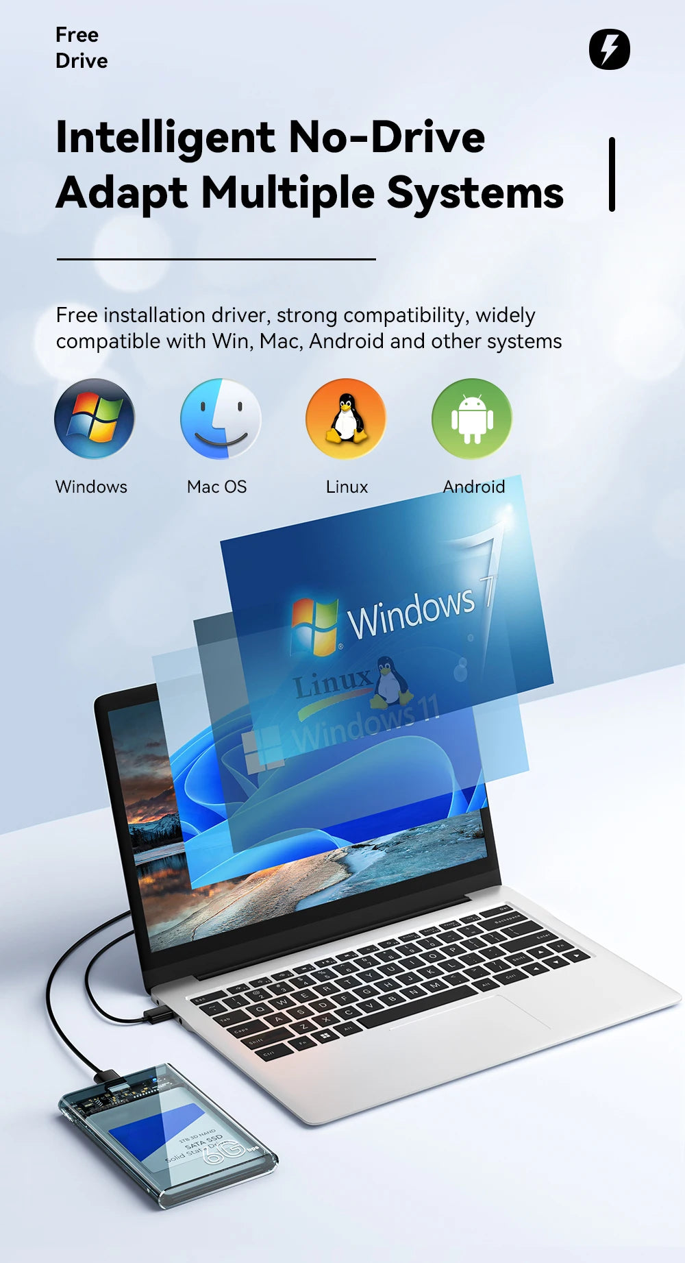 2.5" USB 3.0 External Hard Drive Enclosure - Tool-Free SATA SSD/HDD Case up to 6TB