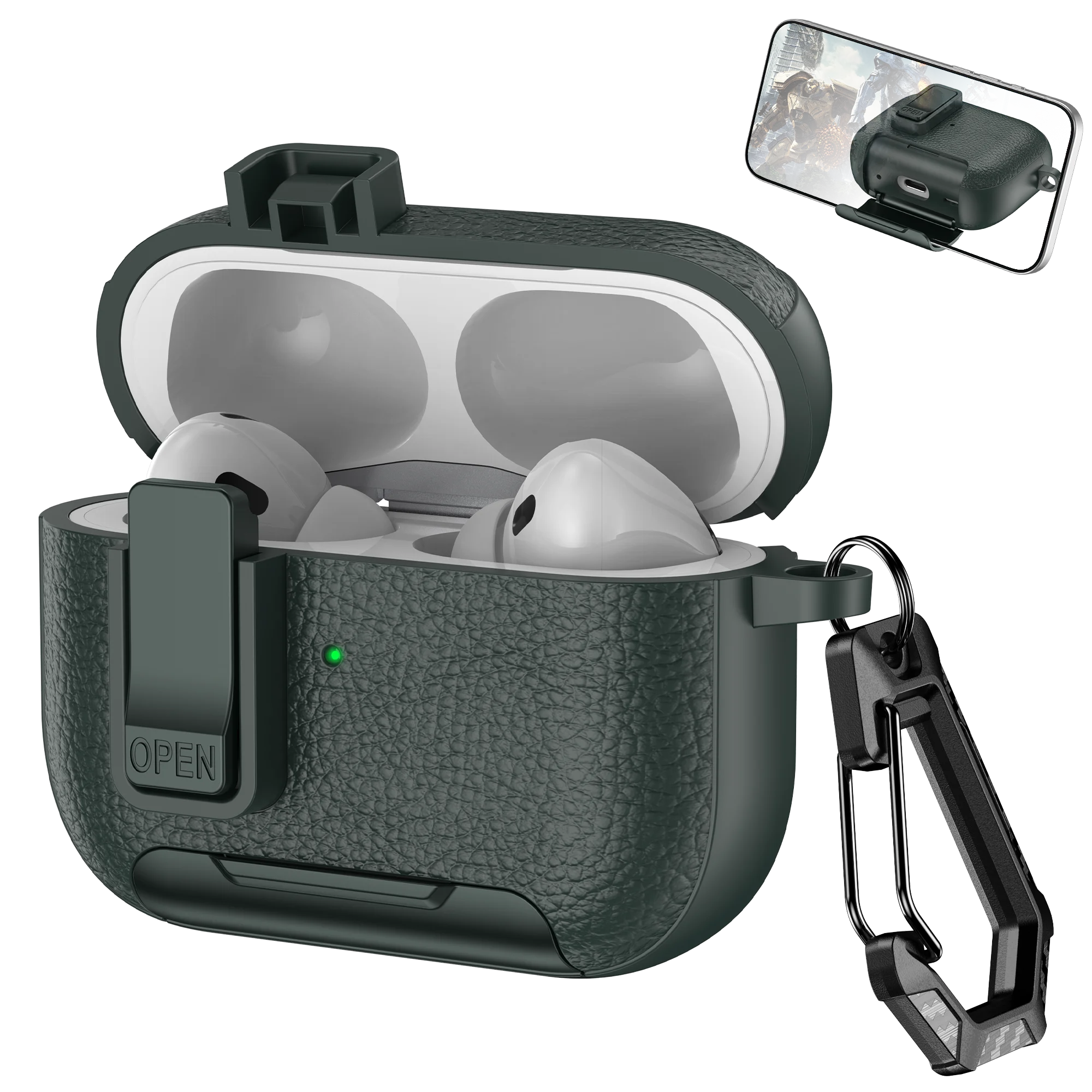 AirPods Case with Phone Holder Hook – Compatible with AirPods Pro 3, Pro 2, AirPods 1/2/3/4