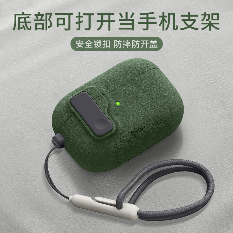 AirPods Pro 3 Case with Magnetic Phone Stand & Hook – Auto Lock TPU Shockproof Cover (2025)