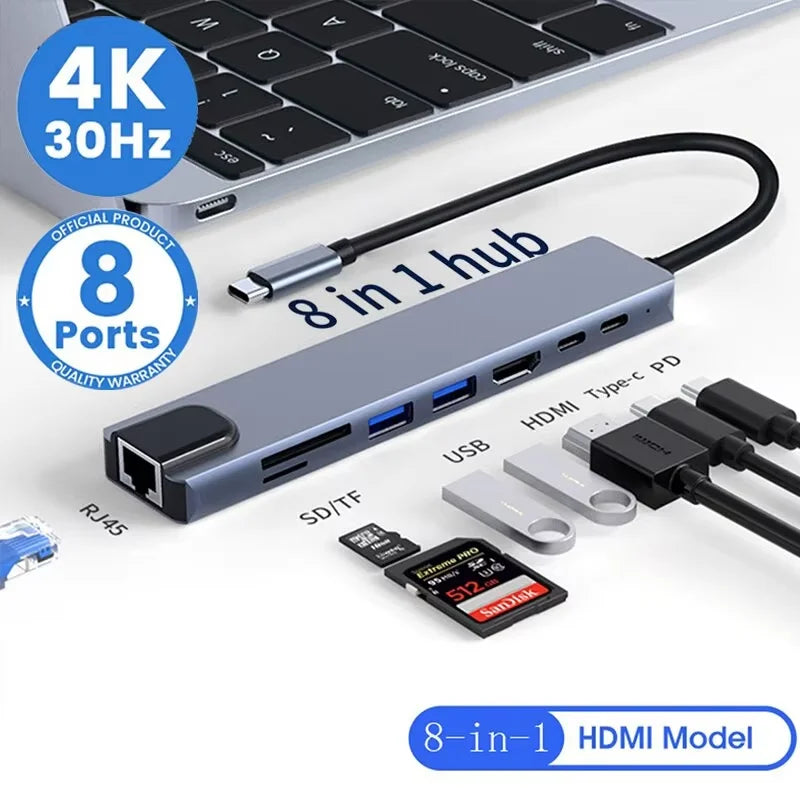 8-in-1 USB-C Hub – 4K HDMI, Thunderbolt 3, USB 3.0 Docking Station for MacBook & Laptop