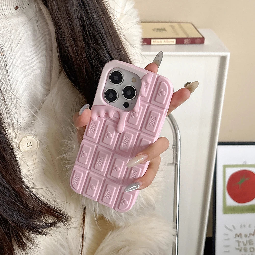 3D Cartoon Chocolate & Strawberry Cake iPhone Case – Fits iPhone 17, 16, 15, 14, 13, 12, 11 Pro Max & More