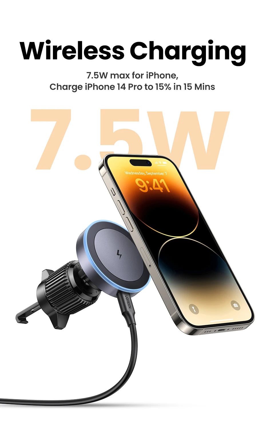 Qi2 15W Magnetic Wireless Car Charger with LED - Premium MagSafe Mount for iPhone 16/15