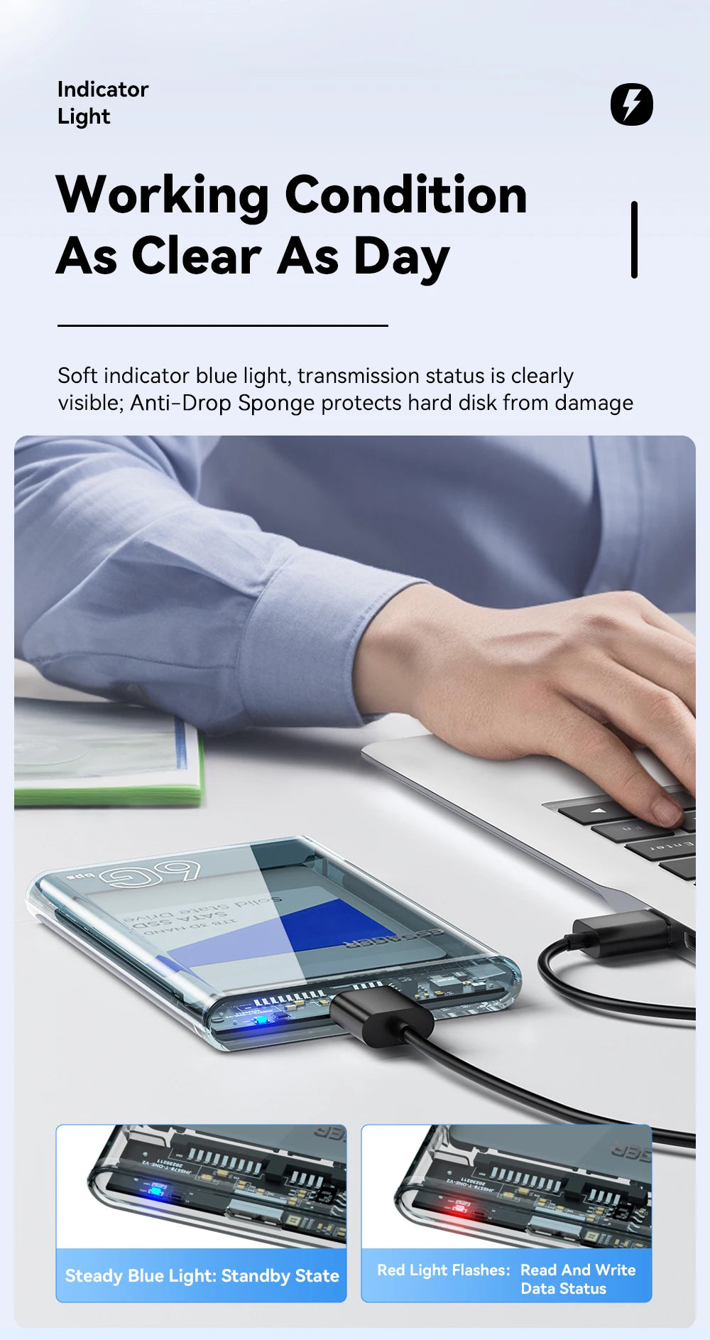 2.5" USB 3.0 External Hard Drive Enclosure - Tool-Free SATA SSD/HDD Case up to 6TB