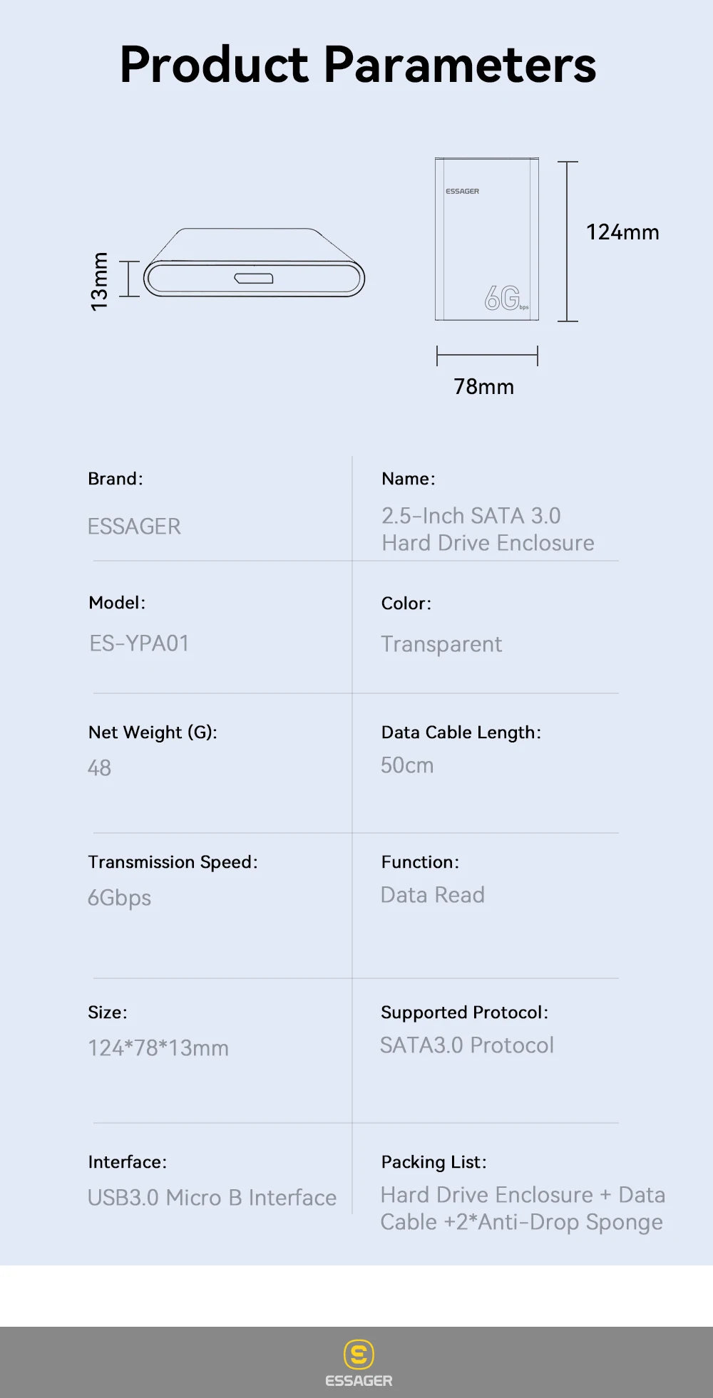 2.5" USB 3.0 External Hard Drive Enclosure - Tool-Free SATA SSD/HDD Case up to 6TB