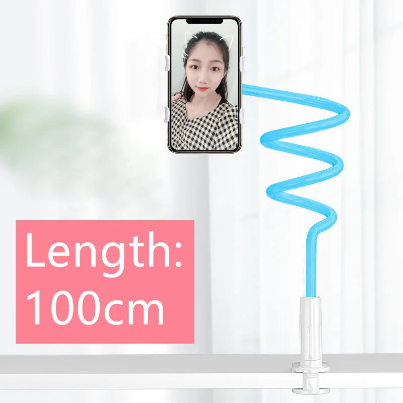 100cm Phone Clip on Stand Holder with Grip Flexible Long Arm Lazy Bracket Mount Clamp for IPhone 15 Pro Accessories Phone Holder