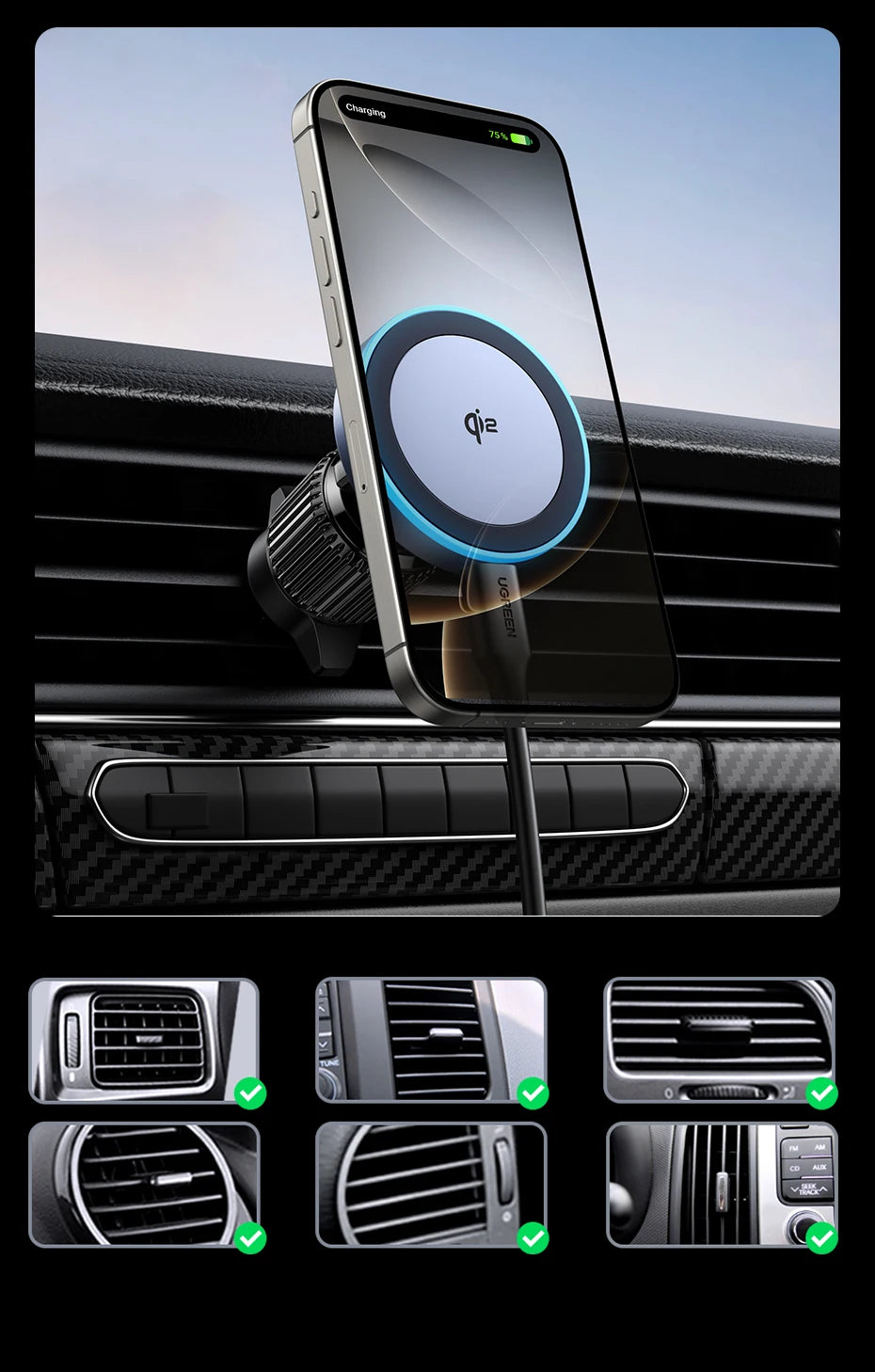 Qi2 Magnetic Wireless Car Charger – 25W Fast Charging MagSafe Mount for iPhone 16, 15, 14